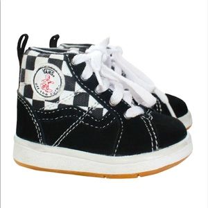 Children's VANS Off The Curb Black & White Hi-Top Checker Shoes Sneakers 3